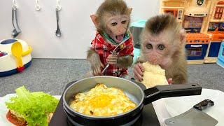 Naughty BimBim fried eggs make sandwiches take care of baby monkey Obi