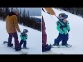 Sleepy boy takes a quick nap during snowboarding lessons