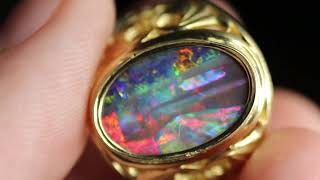 mens opal ring 18k yellow gold diamonds 6ct Australian boulder black theopaloutlet