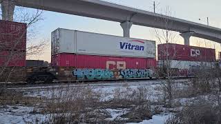 CN 3368 Helping CPKC intermodal With Graffitied KCS Unit,   Railfanning January 30, 2025