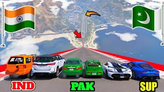 GTA 5 INDIAN CARS VS PAKISTAN CARS VS SUPER CARS LONG JUMPING CHALLENGE - Gta 5