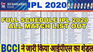 IPL SCHEDULE, DREAM 11 IPL 2020  FULL SCHEDULE OUT, CSK VS MI OPENING MATCH FULL MATCH LIST IPL 2020