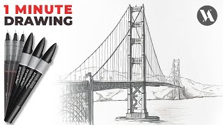 1 Minute Architecture Drawing Golden Gate Bridge in San Francisco ★ 4K ★