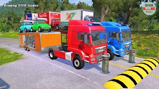 Double Flatbed Trailer Truck vs speed bumps|Busses vs speed bumps|Beamng Drive|1059