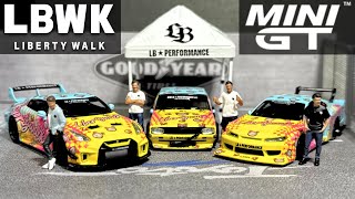 Unboxing MINI GT X LBWK KUMA | LBWK Skyline Kenmeri, LBWK 35GT-RR \u0026 LB Silhouette S15 | Review