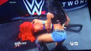 8-11-14 WWE Raw (Aj Lee attacks Eva Marie after their match)