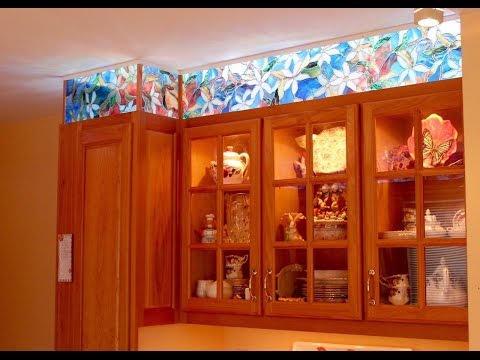 Making A Stained Gl Panel Kitchen Cupboards Kitchen Cabinet Faux Stained Gl And Led Lighting
