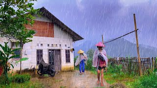 HEAVY RAIN IN COLD HILLY VILLAGE LIFE | REAL HEAVY RAIN SOUNDS FOR SLEEPING