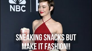 Red carpet fashion made fun \u0026 snack-friendly by Emma Stone at the BAFTA awards 2025! 😋🍿💫