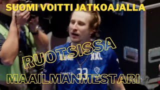 Suomi - Ruotsi. salibandyn MM loppuottelu Malmö, Ruotsi. Huikea nousu Suomelta maailmanmestariksi.