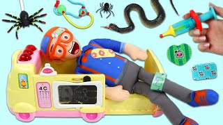 Blippi Toy Ambulance Doctor Checkup After Construction Truck Cleaning & Spider Snake Encounter!