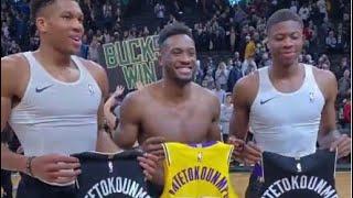Antetokounmpo Brothers (with Giannis) 3-way jersey Swap | Lakers vs Bucks 12.19.2019