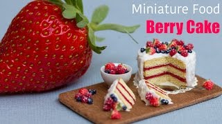 Miniature Berry Cake with Strawberries // Fimo Polymer Clay Cake