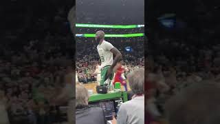 Brad Stevens gets the crowd hyped up for Tacko Fall coming into the game