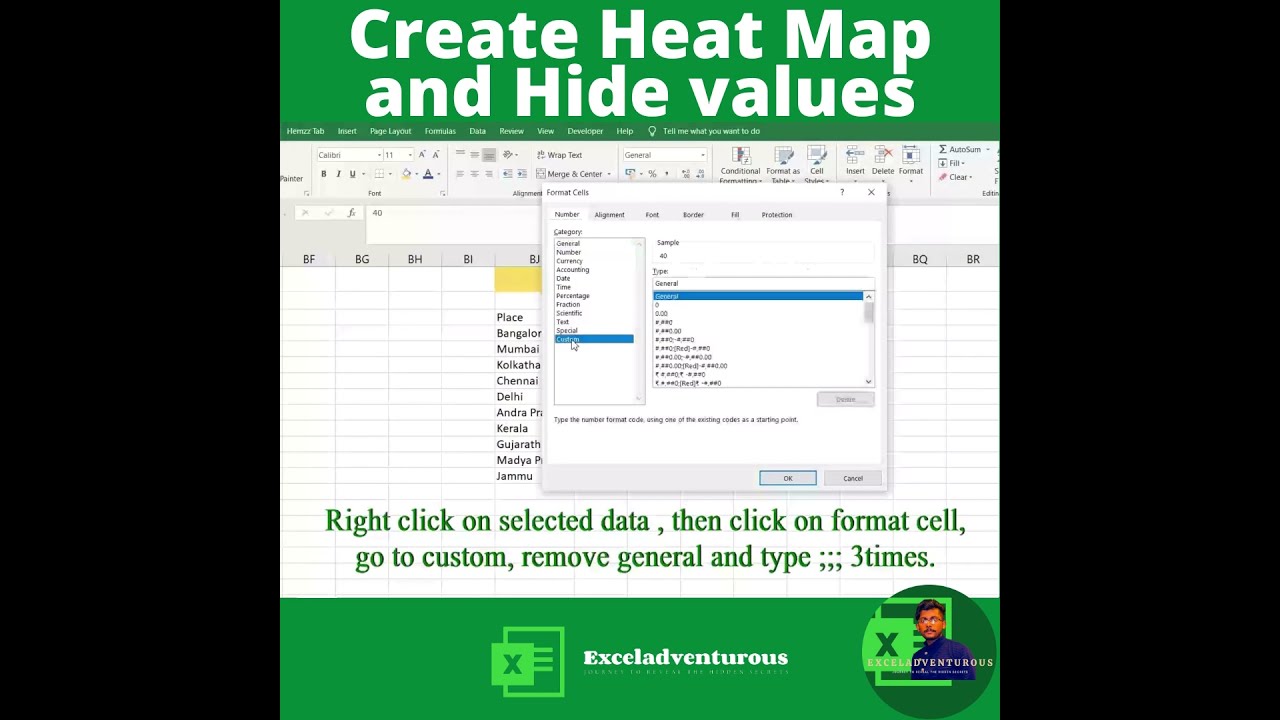 Heat Map in Excel  Microsoft excel tutorials  Hiding values in excel  #excel, #finance #sales