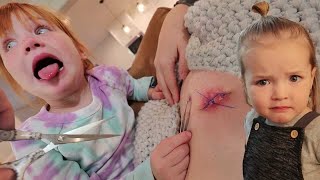 Doctor Adley removes Stitches!!  Brave Mom & Kids surprise me with drone! family pirate island visit
