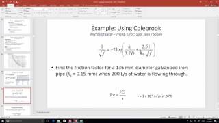 CE 331 - Class 3 (17 Jan 2017) Colebrook equation, Jain Equation, Pipe Diameter