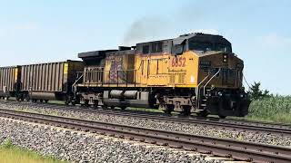 UP #5882 Lead’s The Empty Unit Coal Train Through Airport Rd On Kearney SUB 8/1/24.