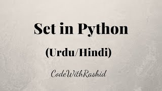 Set in Python | Python Tutorials in Urdu/Hindi