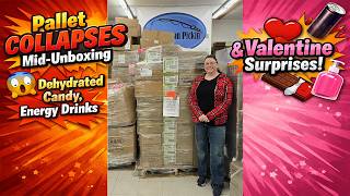 Pallet COLLAPSES Mid-Unboxing 😱 Dehydrated Candy, Energy Drinks & Valentine Surprises!