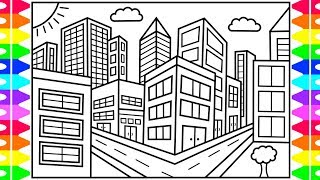 How to Draw a CITY for Kids 💙💖💚City Drawing for Kids | City Coloring Pages for Kids