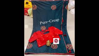 Original Pure Crape Silk Multy Work Saree ||Latest Design Of Pure Crape Saree With readymade Blouse