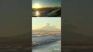 鵠沼海岸🌊大晦日の夕景✨眩い煌めきの夕日🌇白雪富士山🗻2024年12月31日✨