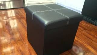 Black Faux Leather Collapsible Storage Ottoman on Amazon