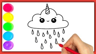 HOW TO DRAW RAIN CLOUD || RAINY CLOUD DRAWING EASY STEP BY STEP