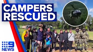 Campers rescued after stranded by floods | 9 News Australia