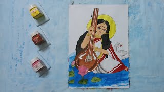 How to draw maa saraswati drawing// Saraswati Puja special drawing #easyartchannel #acrylicpainting