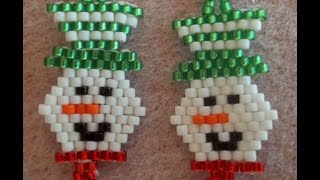 Smiling Snowman Earrings (Brick Stitch)