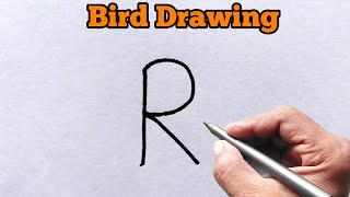 How to draw cute bird from letter R | Easy bird drawing for beginners | Letter drawing