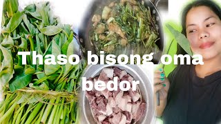 Taro leaves curry with pork cooking 😋 \u0026 Thaso bisong oma bedor songni