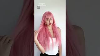 Recommendations Pink Wig With Bangs Synthetic Straight Hair 24Inch Long Heat-Resistant 8.74 #wigs