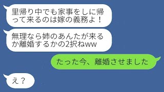 【LINE】私の妹が妊娠中で、姑がいびる「家事しないなら離婚」って言ったんだよ。そしたら、自己中心的な義母の要求に応じる人物が召喚されたよ…笑