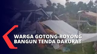 Rumah Rusak Pasca Gempa Cianjur, Warga Gotong Royong Bangun Tenda Darurat untuk Mengungsi
