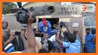 Body of Prof. George Magoha arrives at Yala Township Primary aboard Kenya Air Force helicopter
