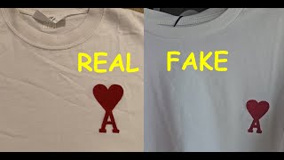 Real vs fake Ami de coeur t shirt. How to spot fake Ami Paris shirts and sweaters