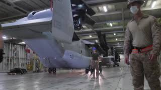 Marine Corps MV 22B Ospreys Unload From USNS Green Ridge Vehicles Carrier Ship For VMM 166 SeaElk