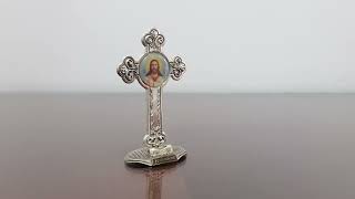 Eastern Orthodox Cross Jesus Image Hand Made Sterling Silver Plated  \u0026 Holy Land Soil