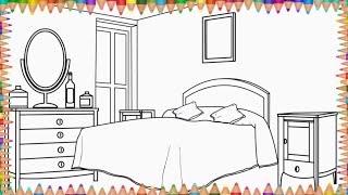how to draw a bedroom step by step | bedroom perspective drawing | #howtodrawabedroom |