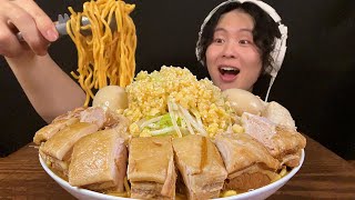 ASMR Jiro-style ramen‼️【eating sound/mukbang】【English subtitles】