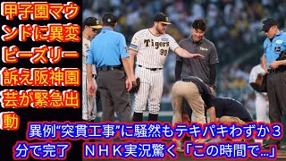 甲子園マウンドに異変　ビーズリー訴え阪神園芸が緊急出動　異例“突貫工事”に騒然もテキパキわずか３分で完了　ＮＨＫ実況驚く[Japan news]「この時間で…」