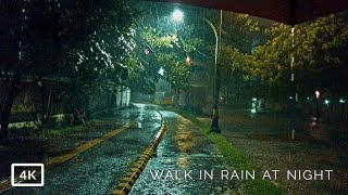 2 Hours of Walking in Heavy Rain at Night | Relaxing ASMR white noise for deep sleep and study