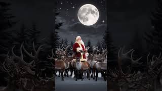 Santa Claus with Reindeer in snow night