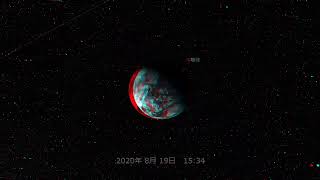 惑星、衛星の回り方と冥王星（Anaglyph）