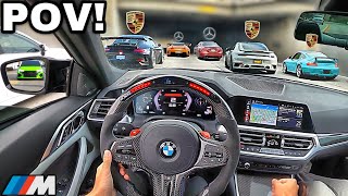 You Drive A Straight Piped BMW M4 G82 To Mercedes vs Porsche Car Meet [LOUD EXHAUST POV]