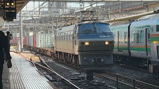 【JR東日本】EF66 121号機牽引貨物列車が大宮駅を通過するシーン