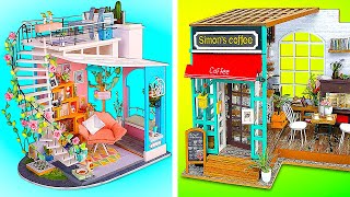DIY DOLL HOUSES || A Cozy Coffee House And A Mini Rooftop Loft